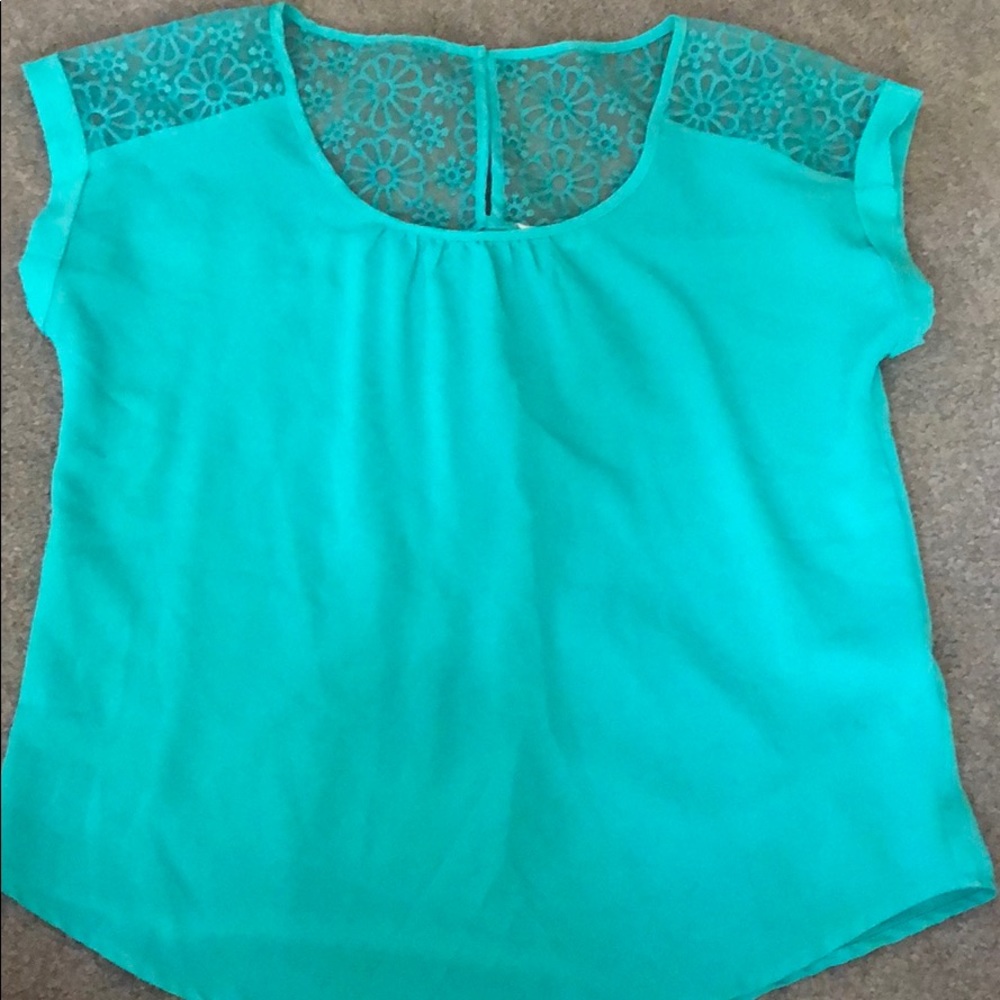 Teal Blouse w/ lace detail